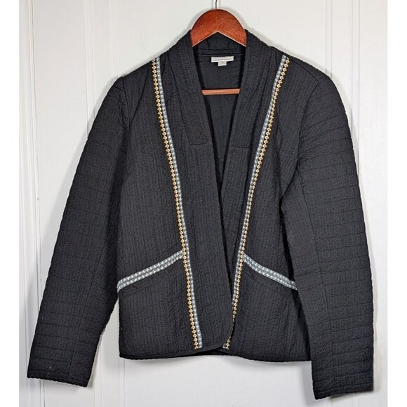 PURE J. JILL Elements Womens Small Black Open Front Quilted Seersucker Jacket - Picture 1 of 4
